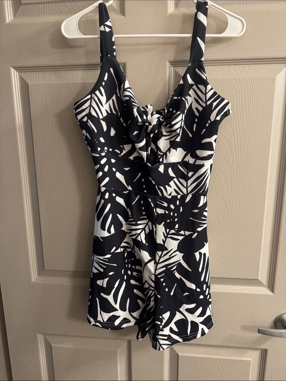 Black & White Tropical Print Girls' One-Piece